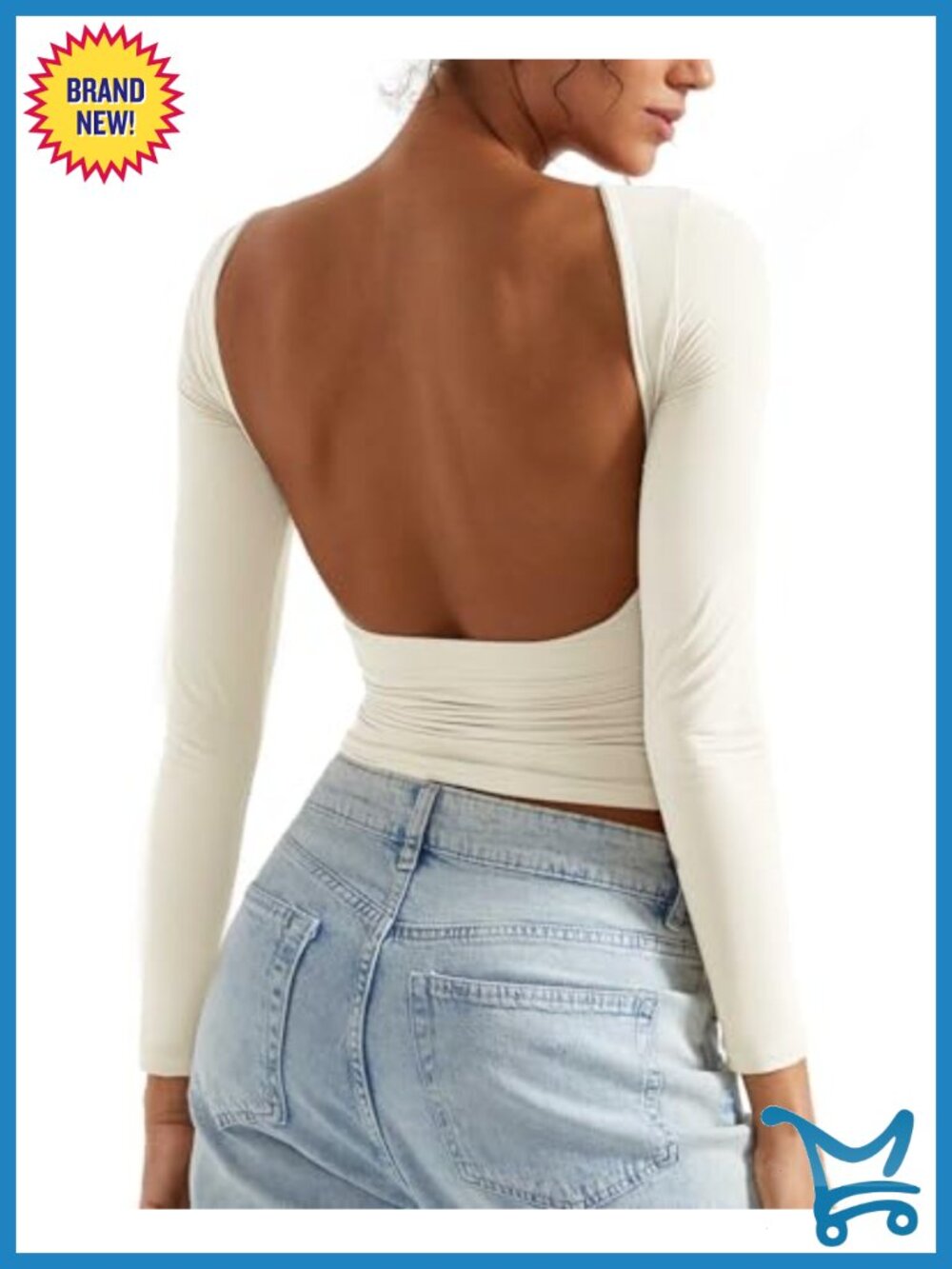 Women Backless Long Sleeve Fitted Top Double Lined Stretch Y2K Going Out